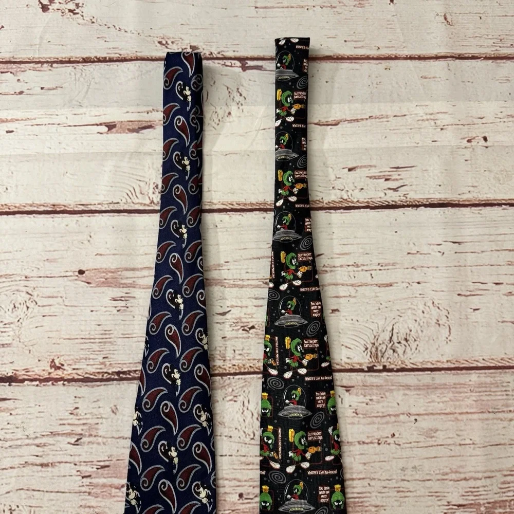 Vintage 90s Looney Tunes Marvin the Martian & Disney Mickey Cartoon Neck Tie Lot